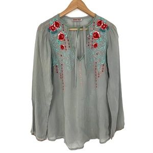 Johnny Was Gray Boho Floral Sheer Top